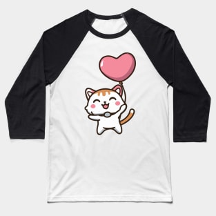 Cute Cat Holding Heart Shaped balloon Baseball T-Shirt